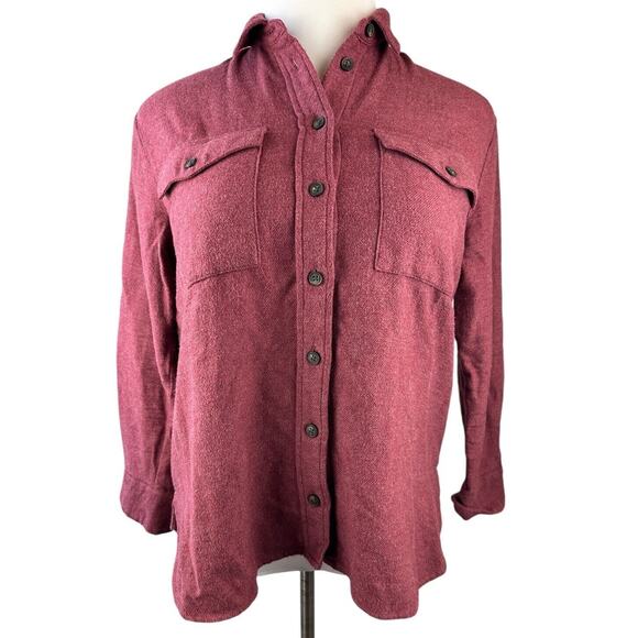 Madewell Flannel Flap Pocket Oversized Ex Boyfriend Shirt Dusty Burgundy Small - Picture 2 of 13